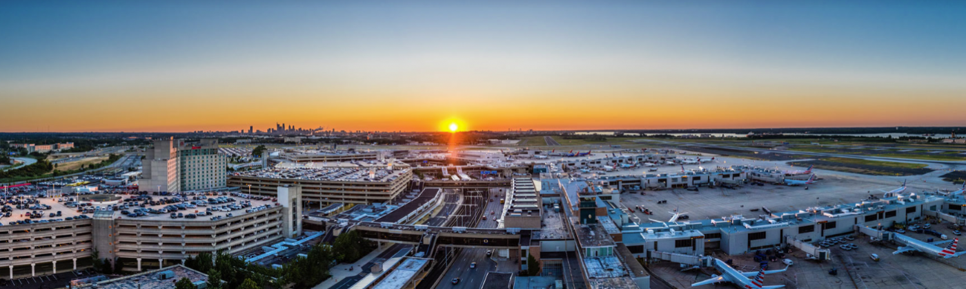 Photograph of the Philadelphia International Airport at sunset