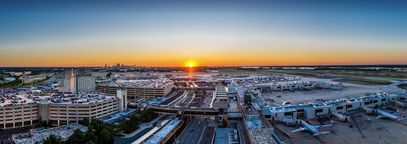 Photograph of the Philadelphia International Airport at sunset