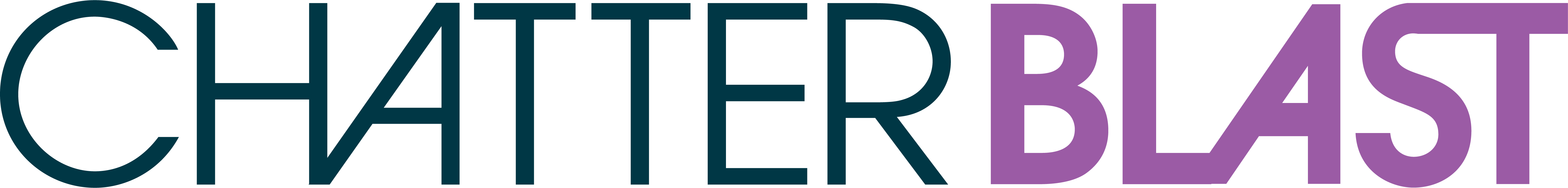 the chatterblast company logo. dark blue text reads "Chatter" and purple text reads "Blast"