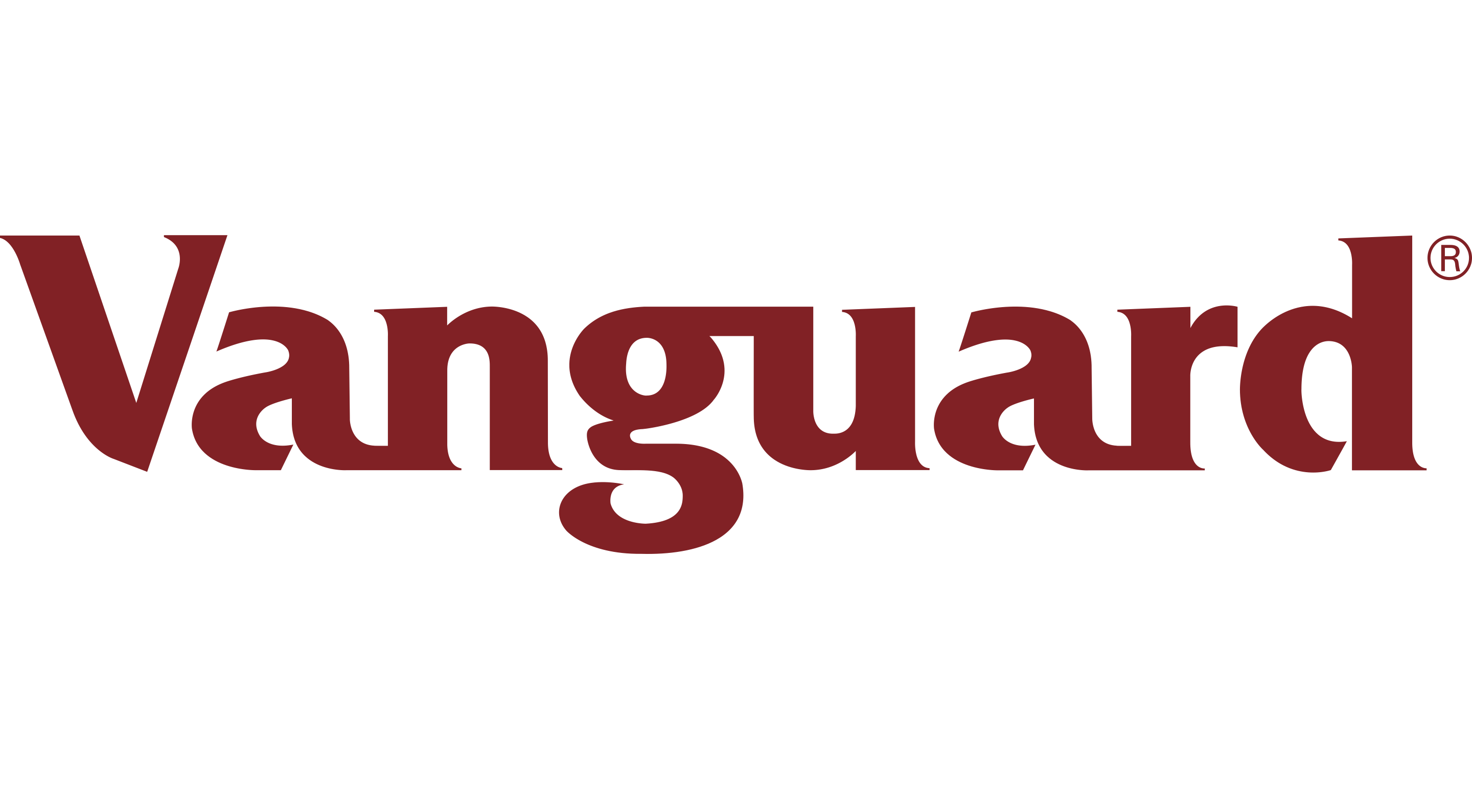 The Vanguard logo. Dark red colored text reads: "Vanguard"