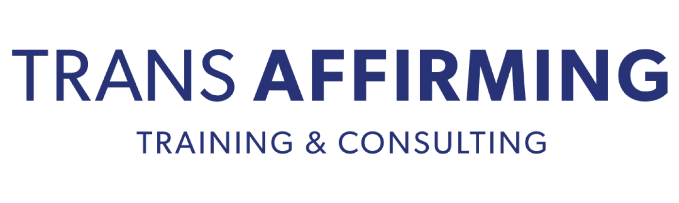 the trans affirming training & consulting logo. blue text displays the company name in all capital letters.
