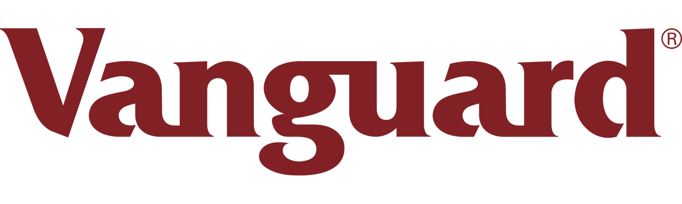 The Vanguard logo. Dark red colored text reads: "Vanguard"