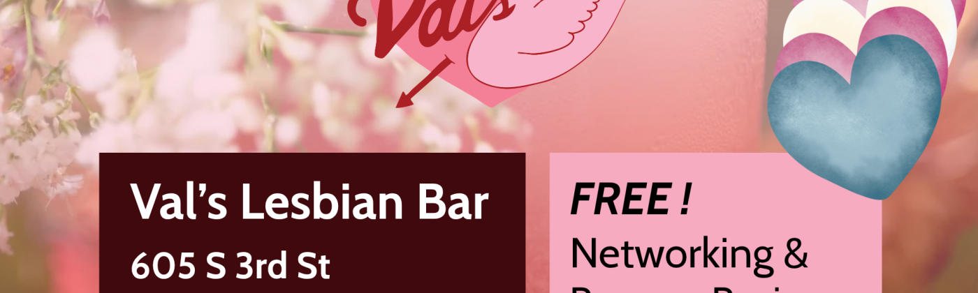 TransWork happy hour networking, pink floral background with event details in colorful text blocks