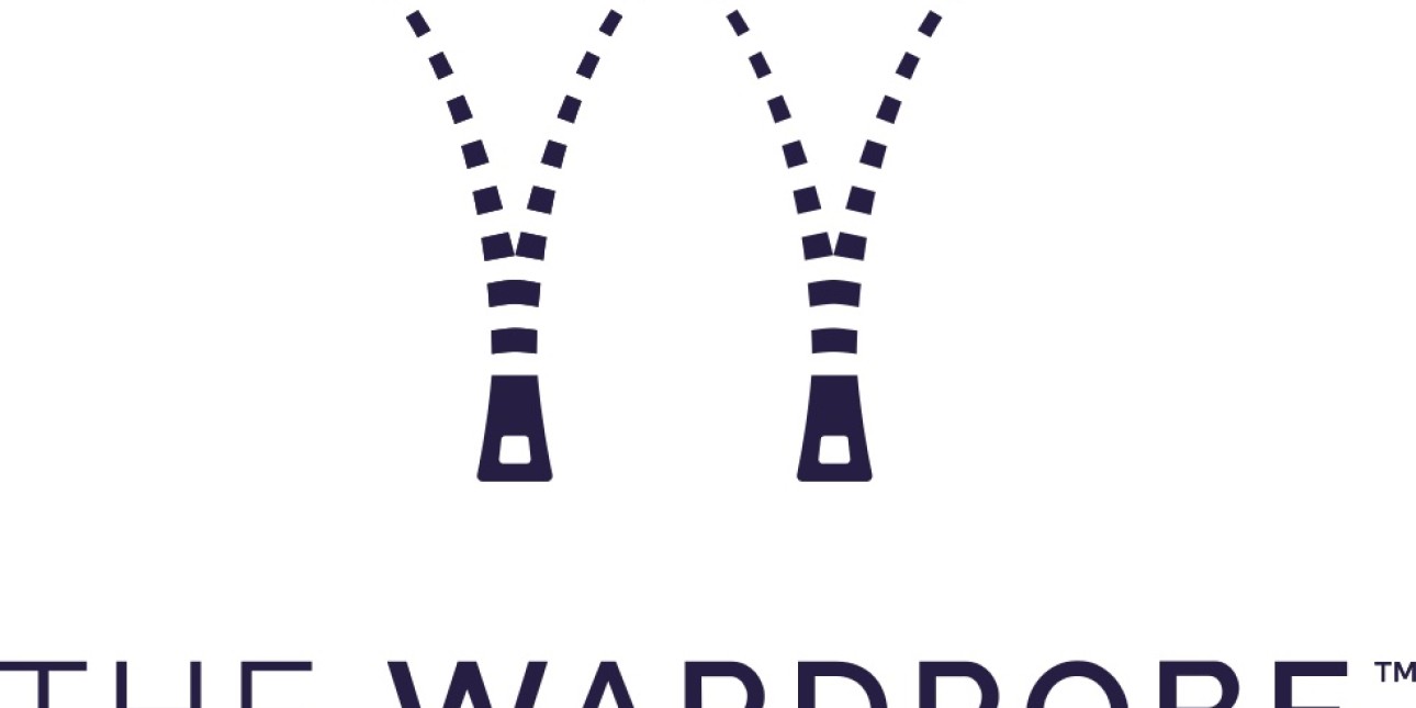 A white background with text that reads "THE WARDROBE" below an arch made-up of small sectioned dots.