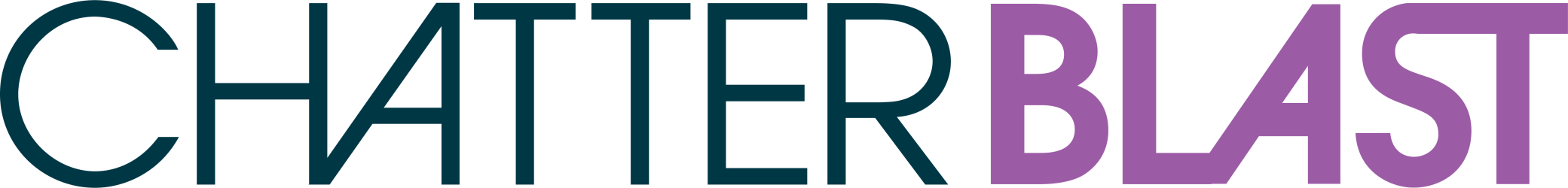 the chatterblast company logo. dark blue text reads "Chatter" and purple text reads "Blast"