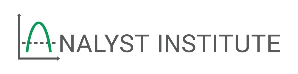 The Analyst Institute Logo. Gray text reads "Analyst Institute", but the first-letter "A" is stylized as a green shape on an X-Y graph.