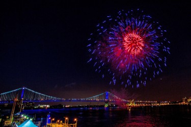 Fireworks over Penn's Landing in Philadelphia with the Ben Franklin Bridge in the Background